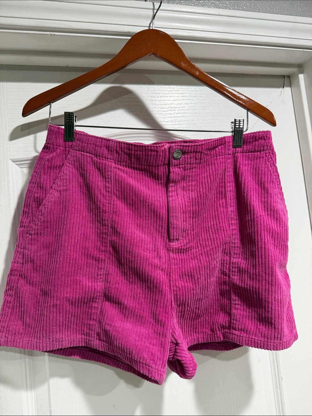 RVCA Women's Bright Pink Corduroy High-Waist Shorts